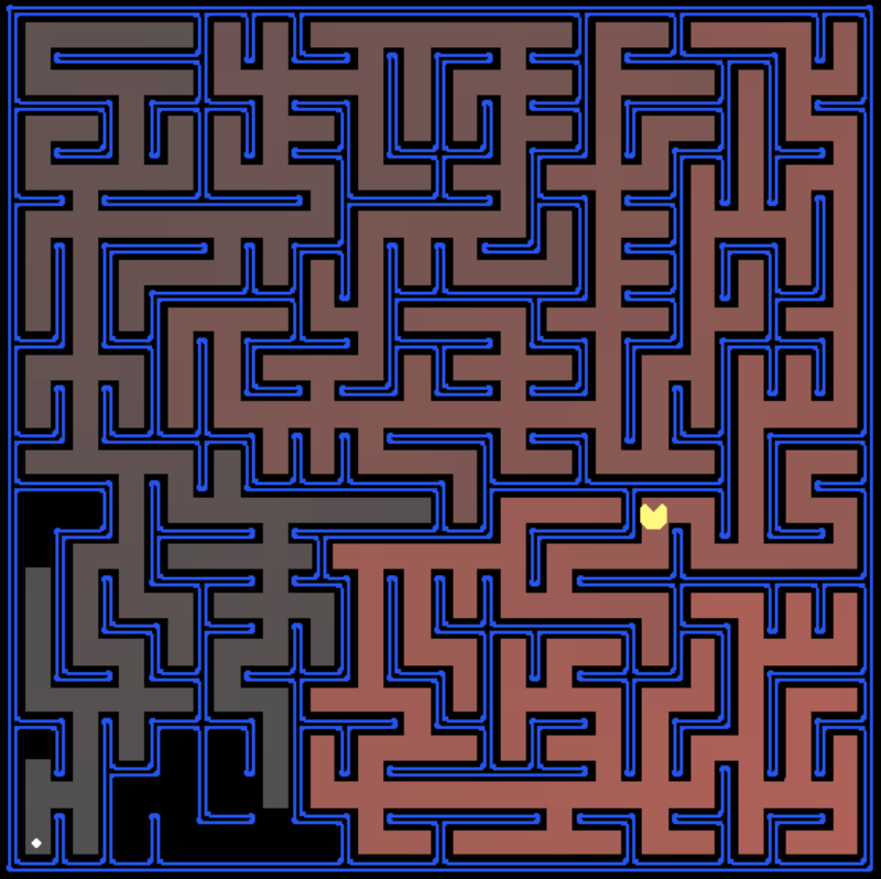 PacMan solving a maze using AI.